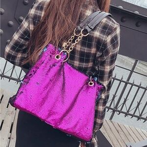 Rose Red Sequined Tote Bag